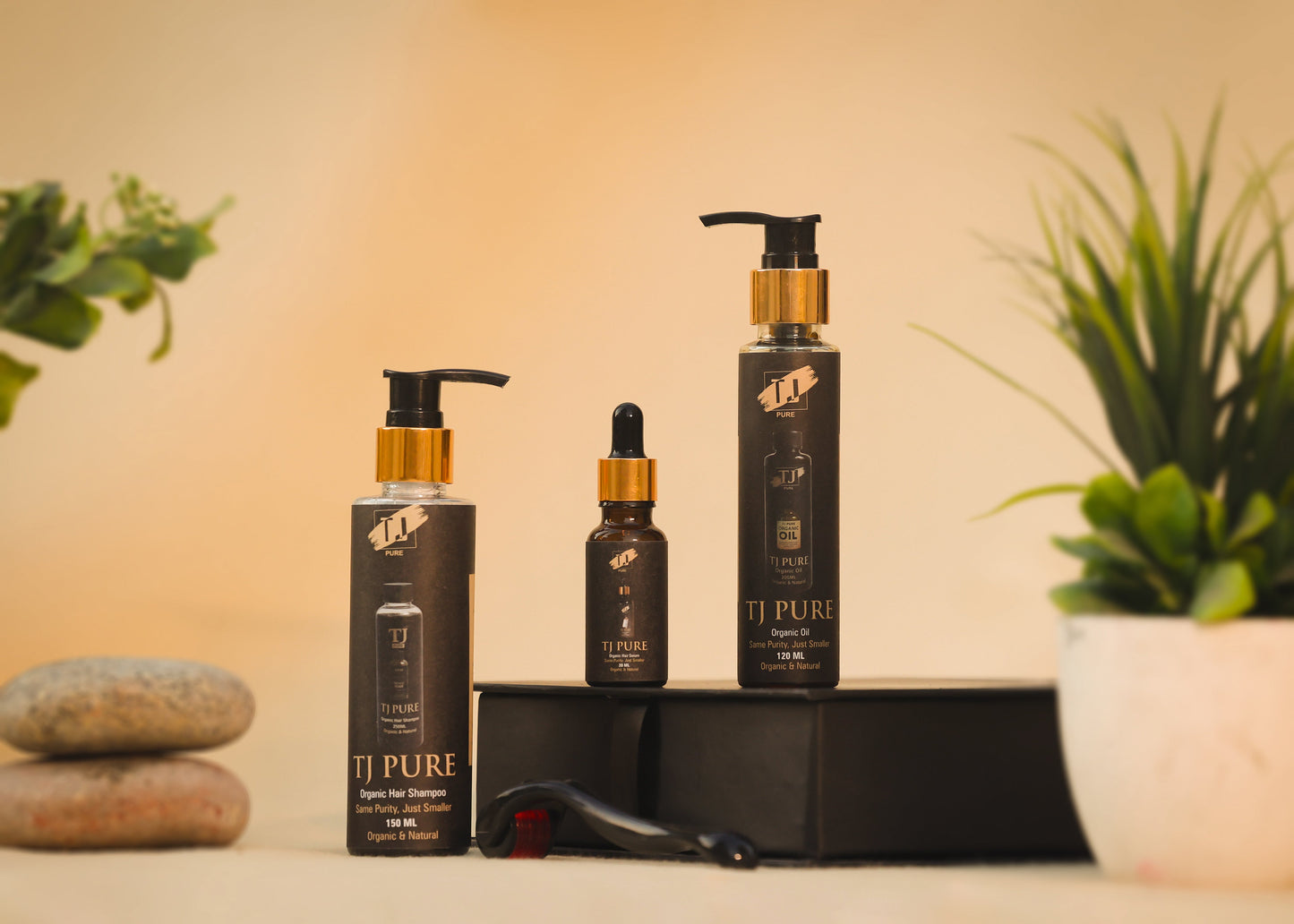 TJ PUREE Small Complete Organic Hair Care Kit – Oil, Serum, Shampoo & Derma Roller