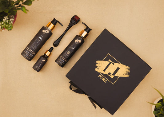 TJ PUREE Small Complete Organic Hair Care Kit – Oil, Serum, Shampoo & Derma Roller